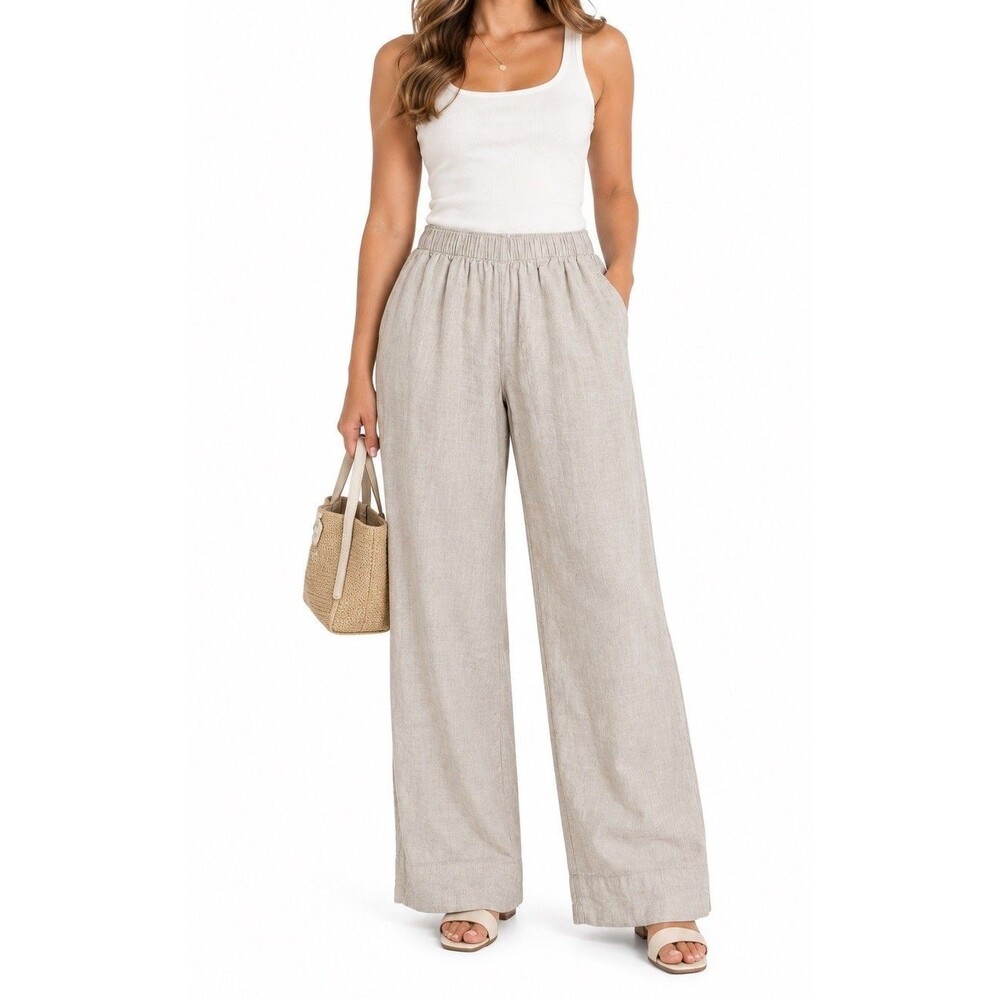 Abercrombie & Fitch Linen Blend Wide Leg Pants Women Size M Beige Lined 156F0695